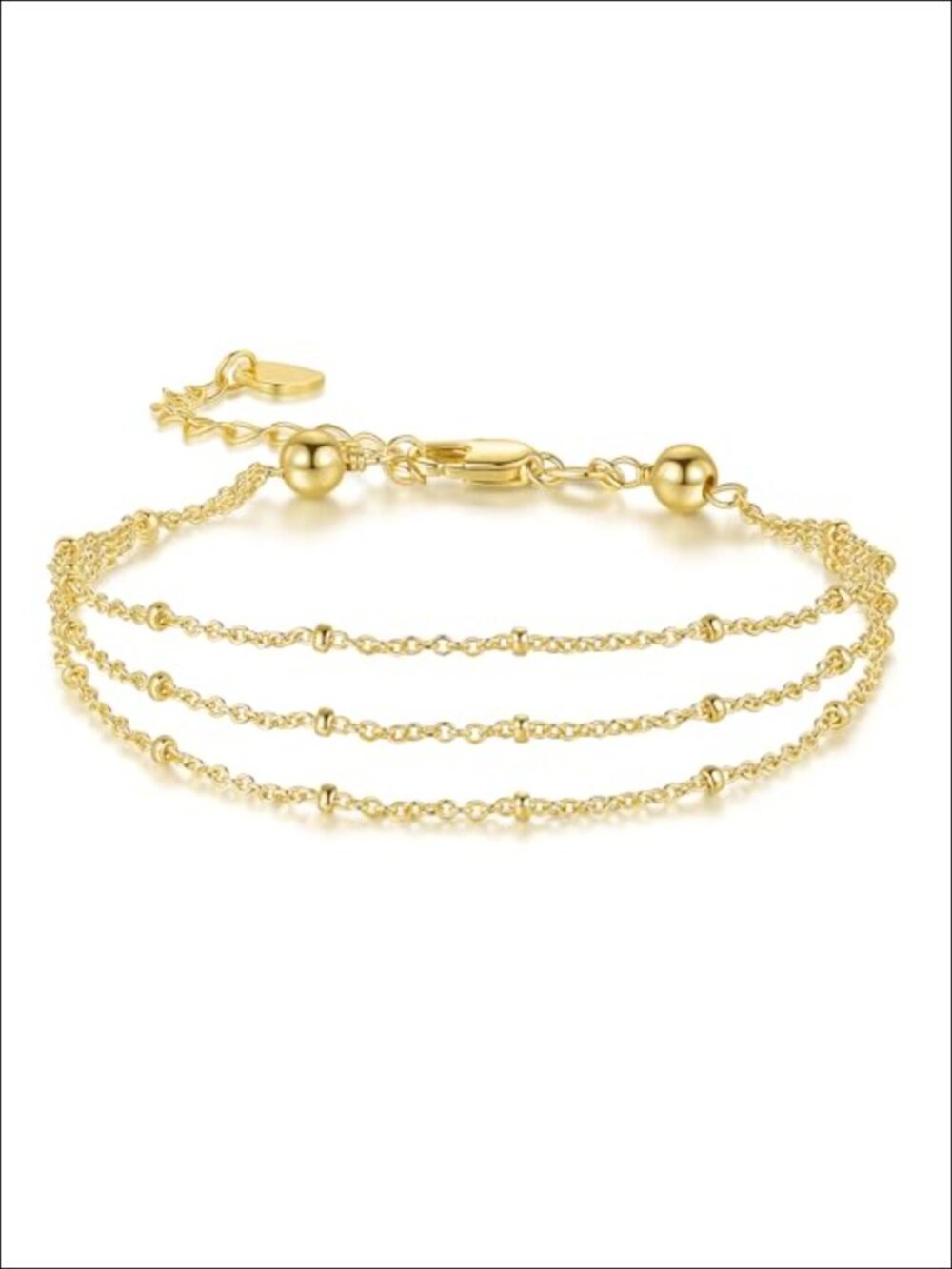 14K Gold Layered Beaded Bracelet Dainty Chain Fashion Jewelry 7-8.6in